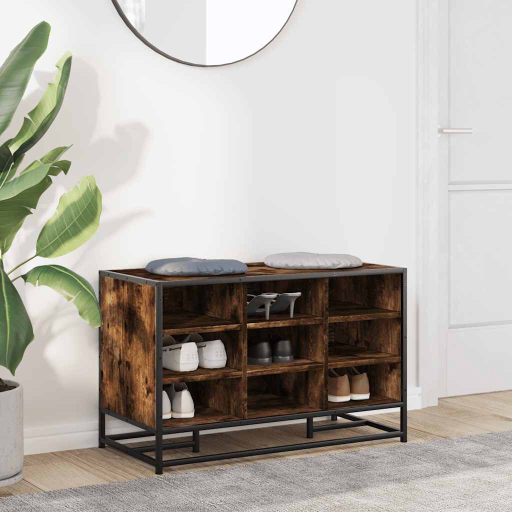 Skobänk rökfärgad ek 84x40x53,5 cm konstruerat trä och metall