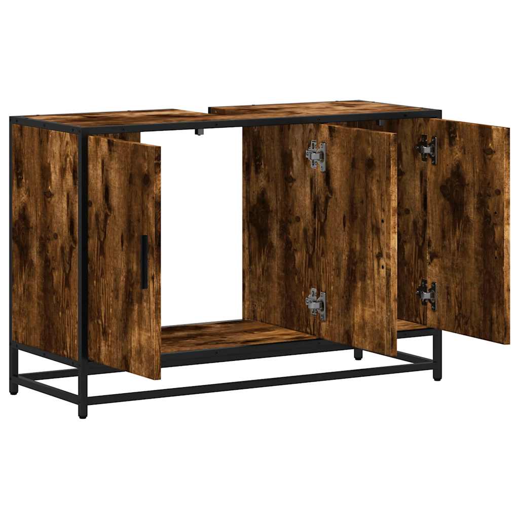 Tvättställsskåp rökfärgad ek 90x33x60 cm konstruerat trä