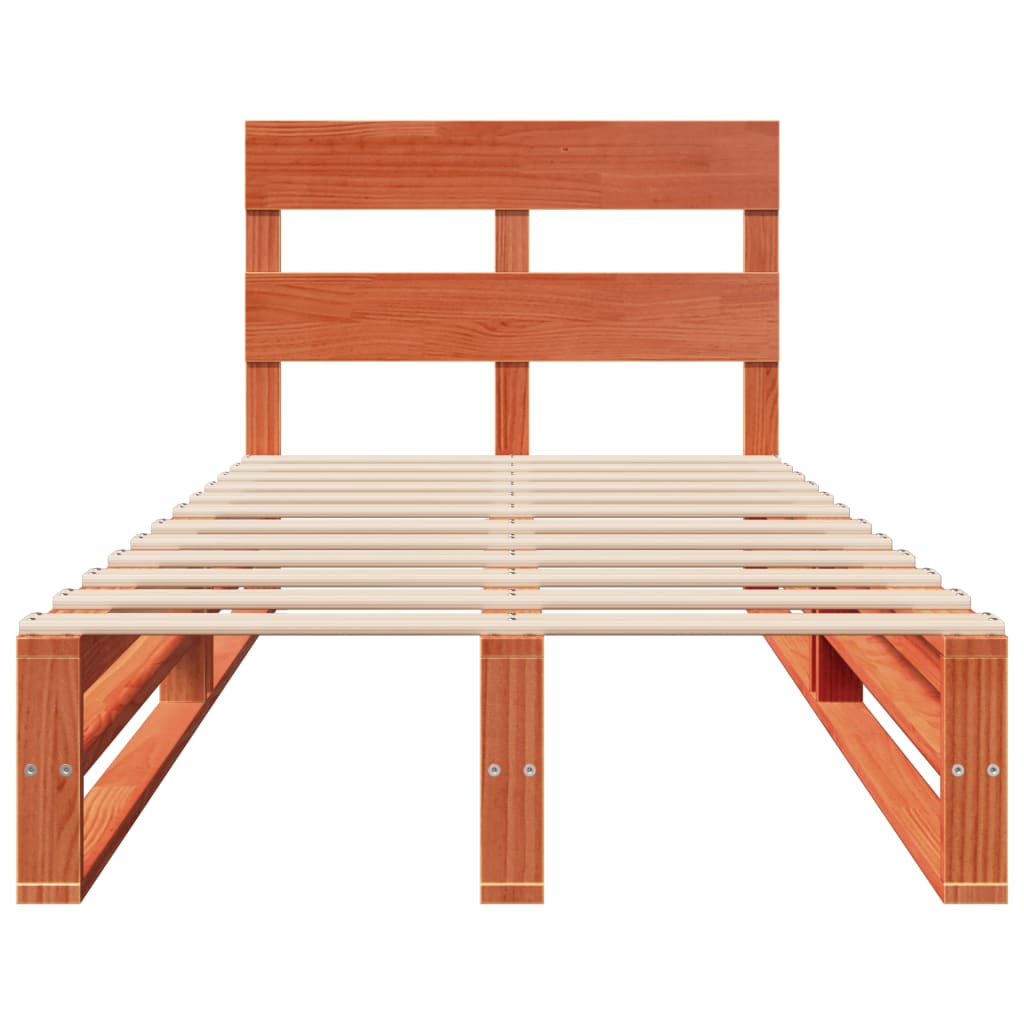 Sängram utan madrass vaxbrun 75x190 cm massiv furu