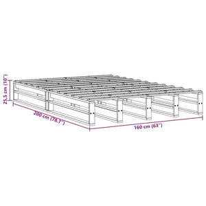 Sängram utan madrass vaxbrun 160x200 cm massiv furu