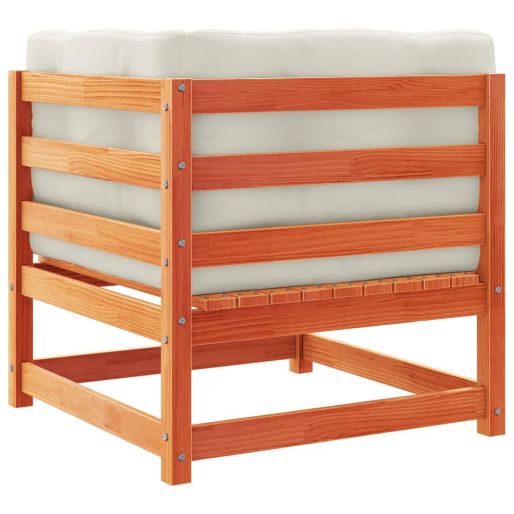 Soffgrupp för trädgården med dynor 6 delar vaxbrun massiv furu