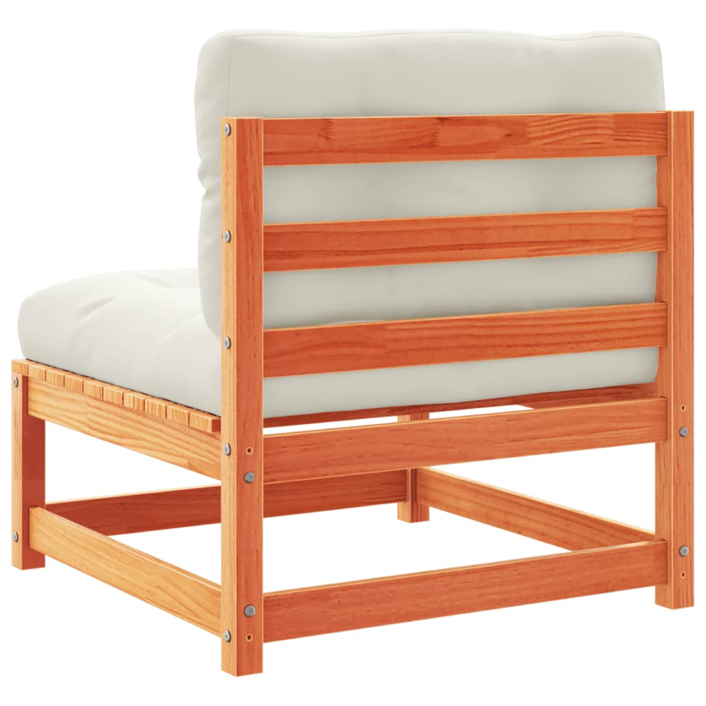 Soffgrupp för trädgården med dynor 6 delar vaxbrun massiv furu