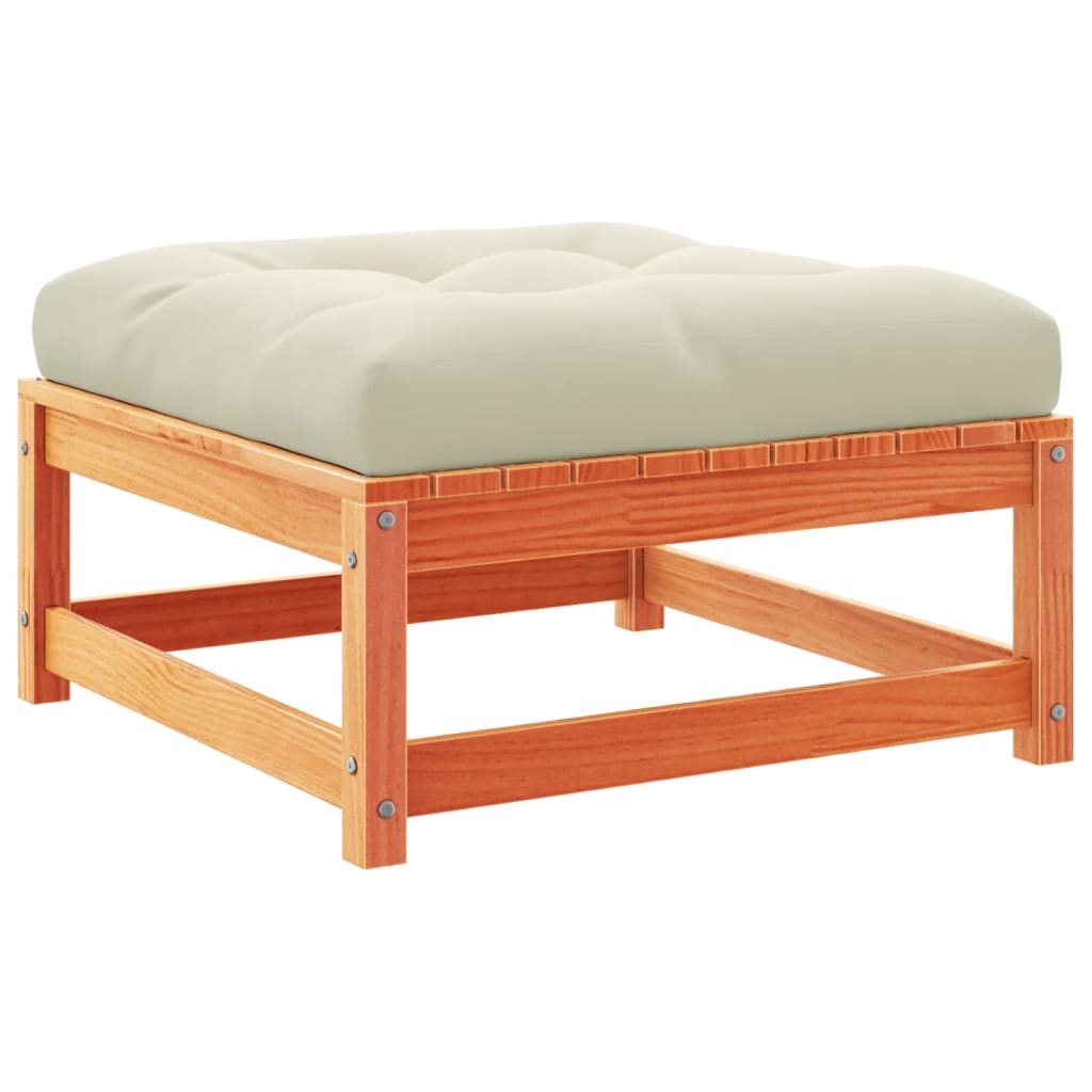 Soffgrupp för trädgården med dynor 6 delar vaxbrun massiv furu