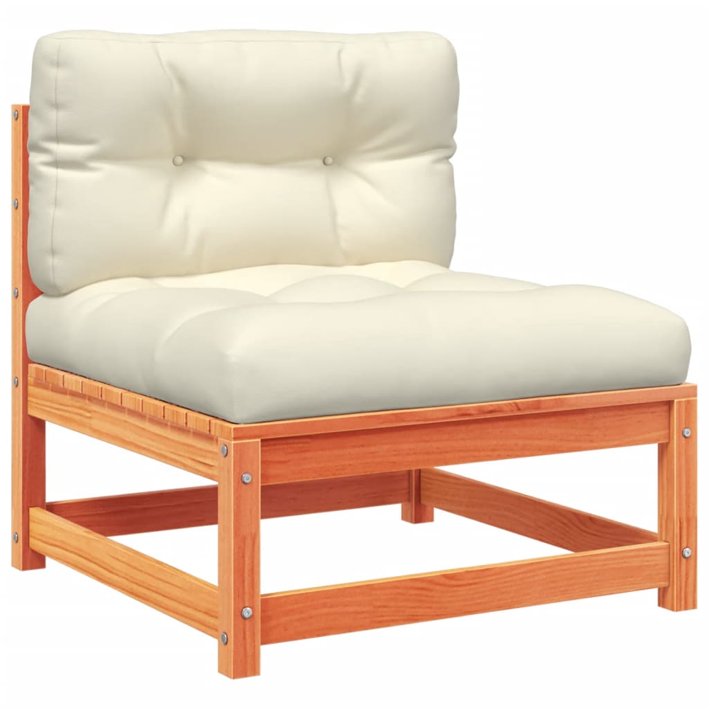 Soffgrupp för trädgården med dynor 6 delar vaxbrun massiv furu