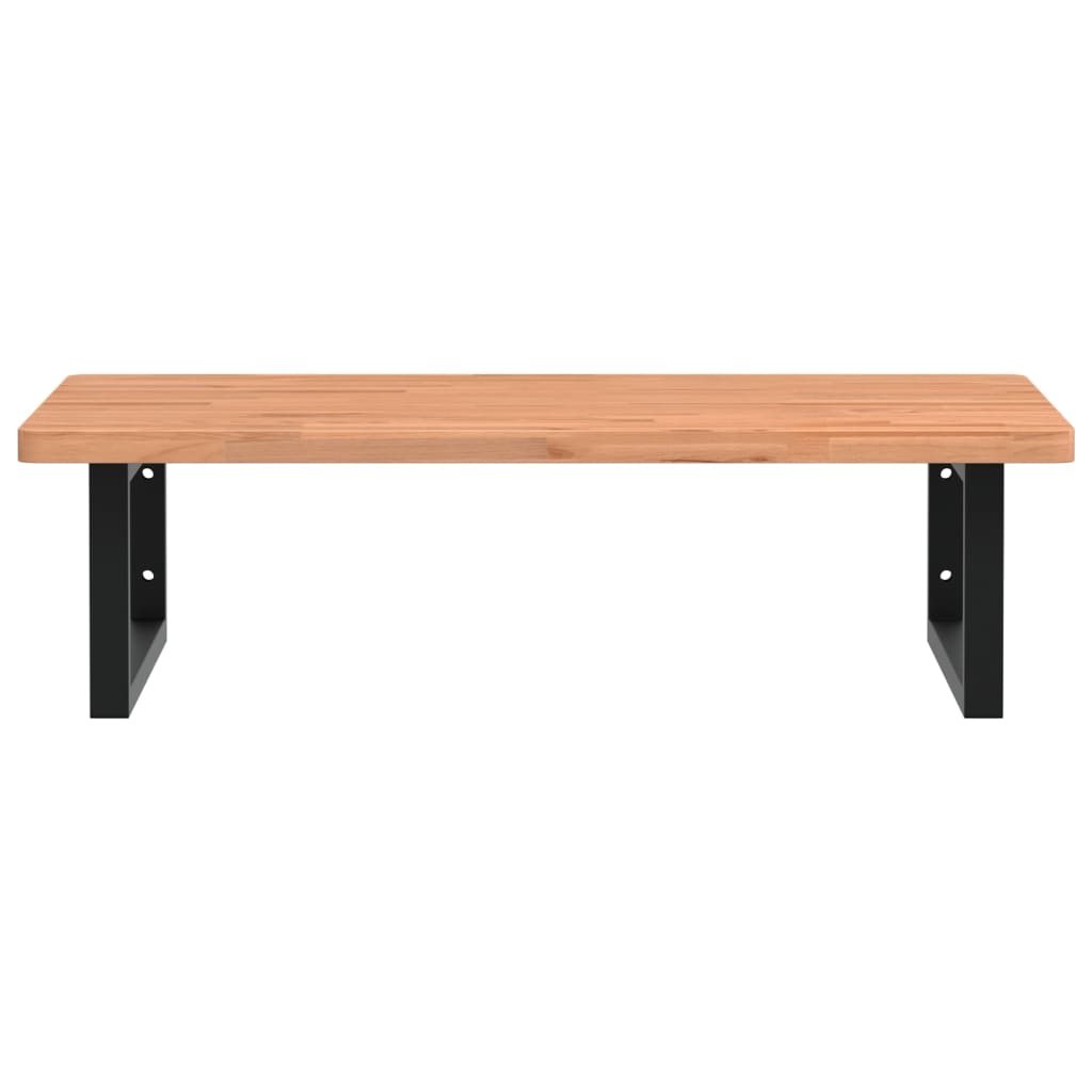 Väggmonterad handfatshylla stål och massiv bok