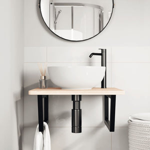 Väggmonterad handfatshylla stål och massiv ek