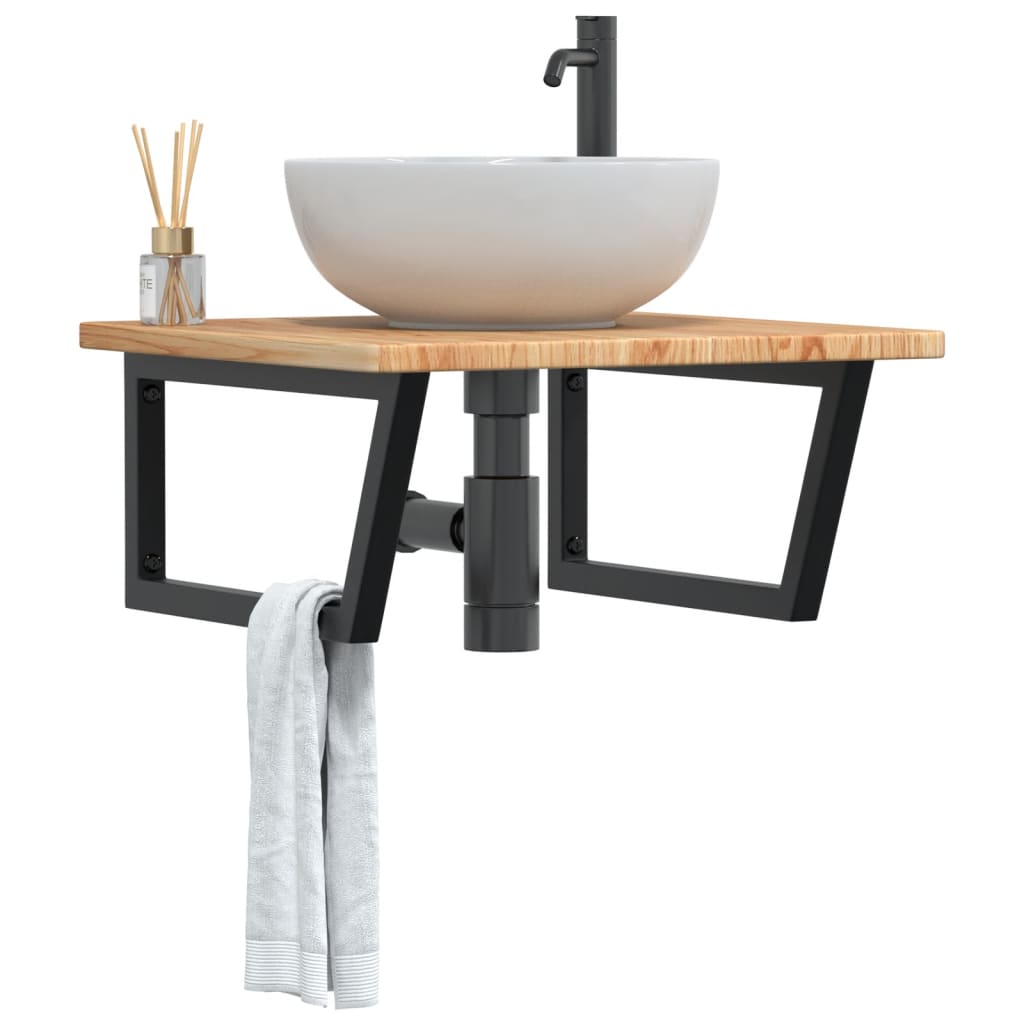 Väggmonterad handfatshylla stål och massiv ek