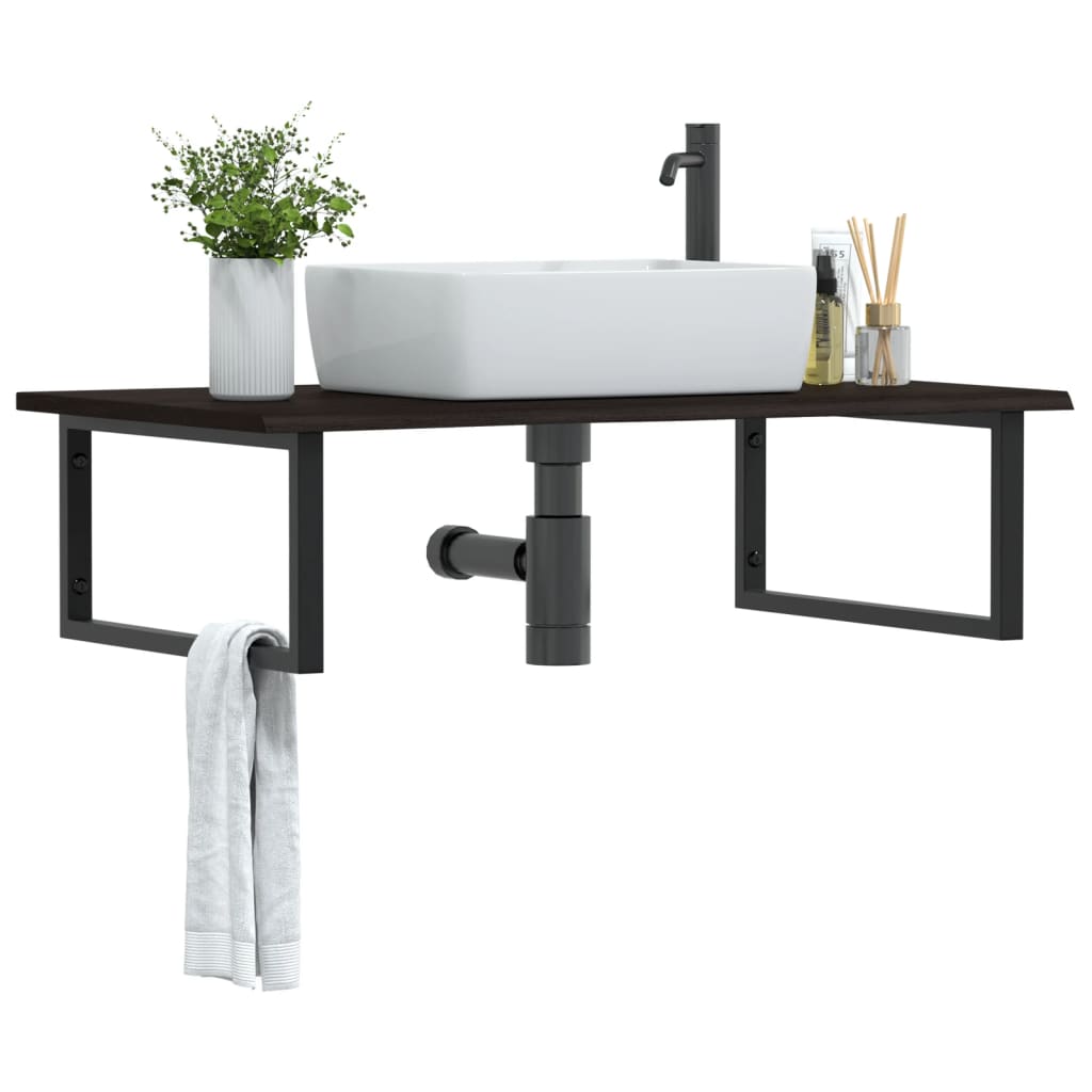 Väggmonterad handfatshylla stål och massiv ek