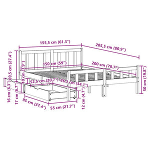 Sängram utan madrass vaxbrun 150x200 cm massiv furu