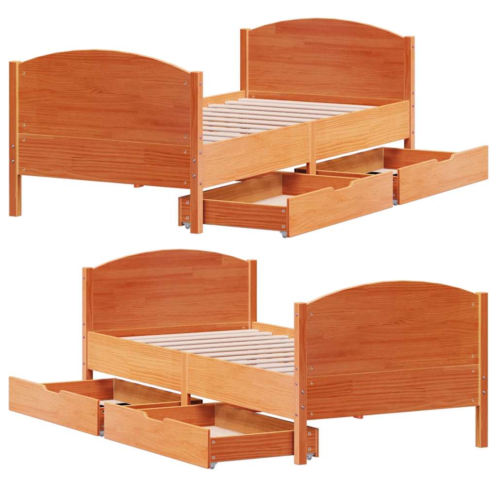 Sängram utan madrass vaxad brun 90x200 cm massiv furu