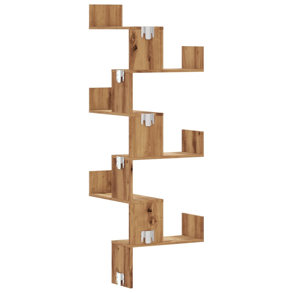 Vägghylla hörn ek 45x45x147 cm konstruerat trä