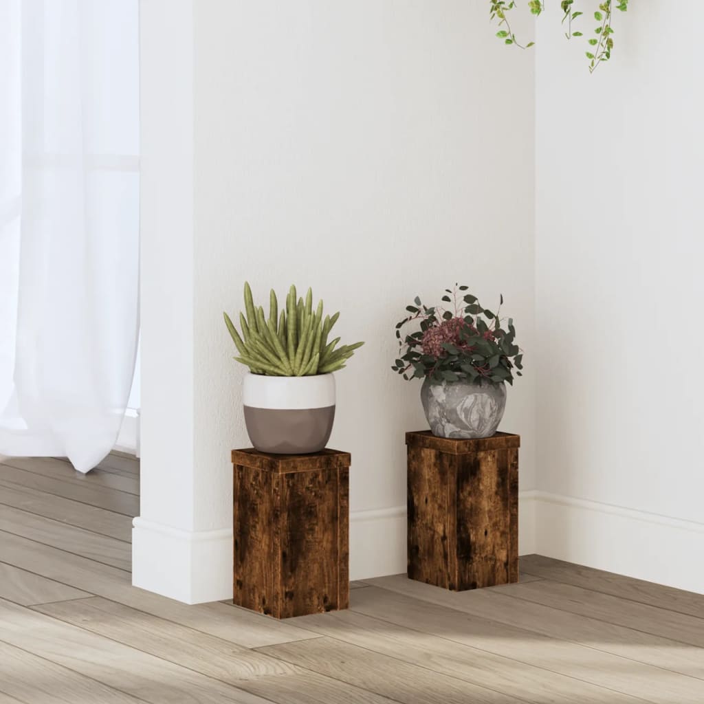 Växtställ 2 st Rökt ek 10 x 10 x 18 cm Konstruerat trä