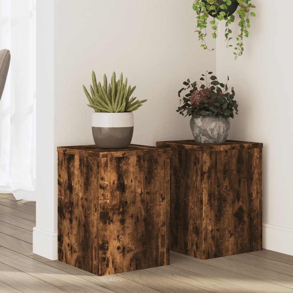 Växtställ 2 st Rökt ek 25 x 25 x 35 cm Konstruerat trä