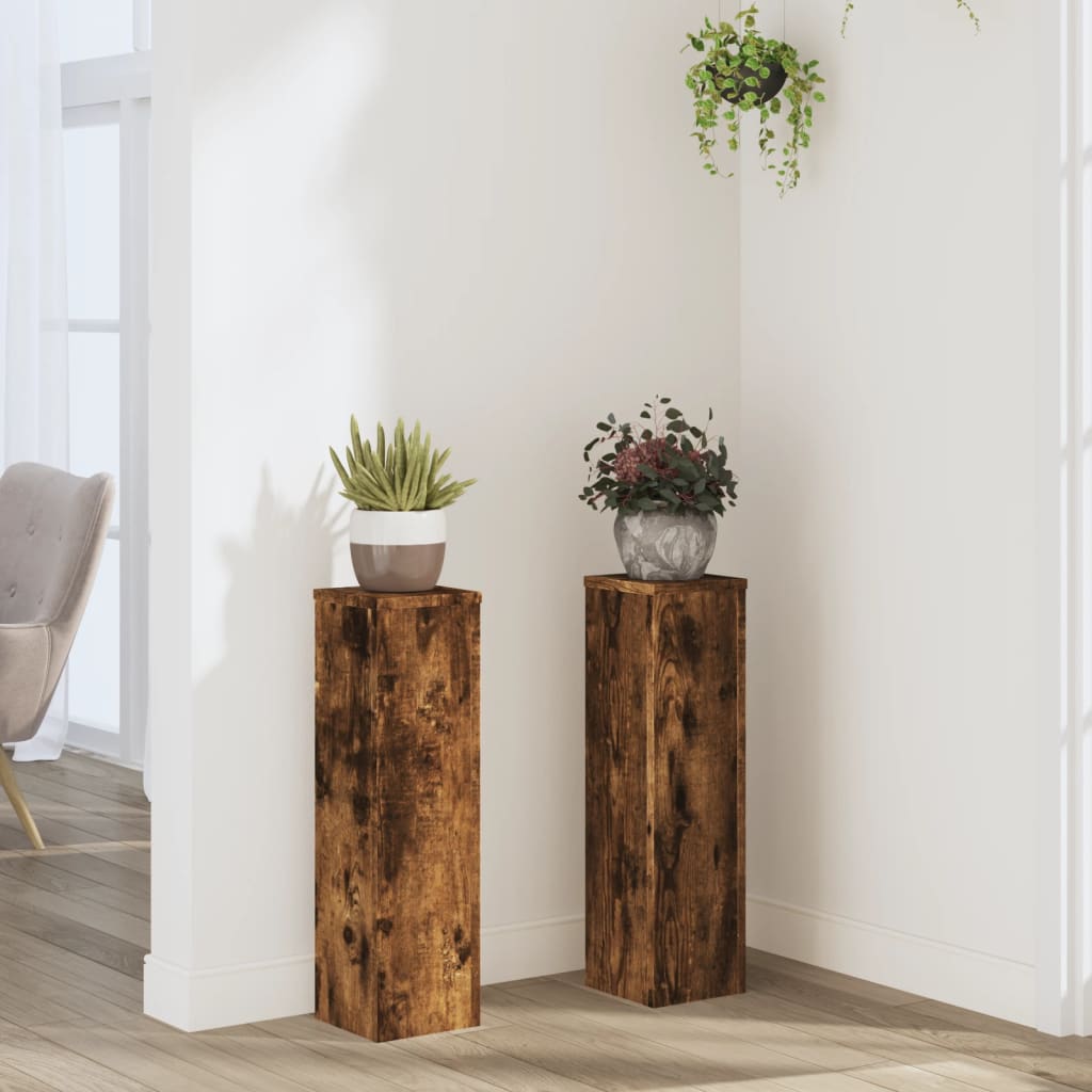 Växtställ 2 st Rökt ek 17 x 17 x 60 cm Konstruerat trä