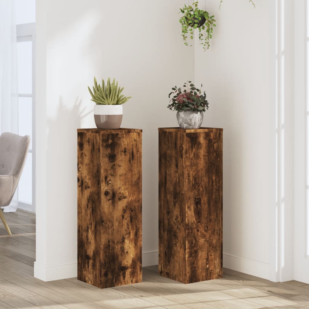 Växtställ 2 st rökfärgad ek 25x25x80 cm konstruerat trä