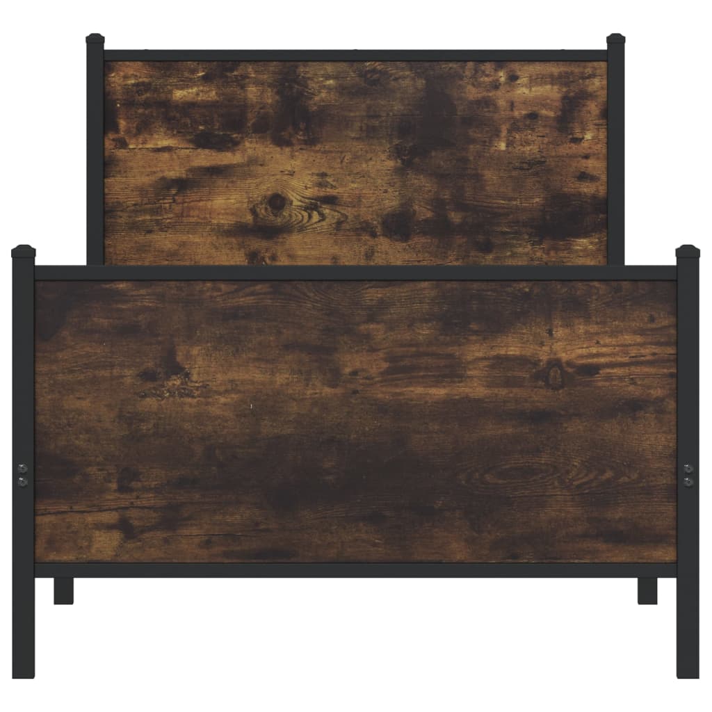 Sängram utan madrass metall rökfärgad ek 80x200 cm