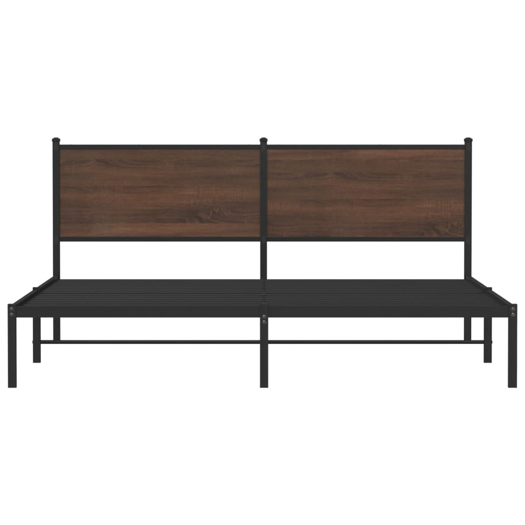 Sängram utan madrass metall brun ek 183x213 cm