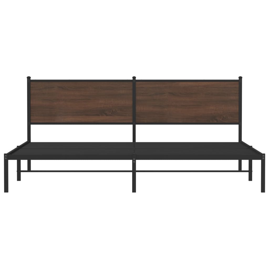 Sängram utan madrass metall brun ek 193x203 cm