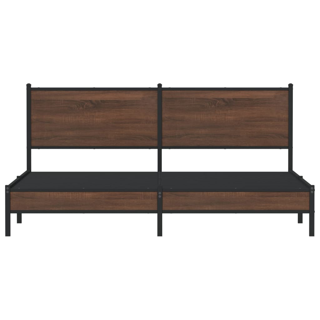 Sängram utan madrass metall brun ek 160x200 cm