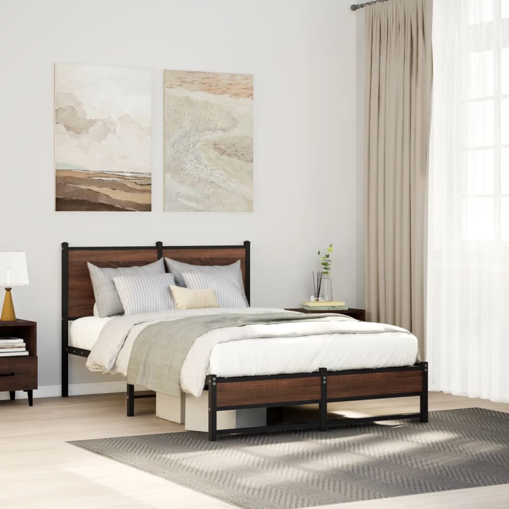 Sängram utan madrass metall brun ek 120x200 cm