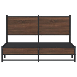 Sängram utan madrass metall brun ek 140x200 cm