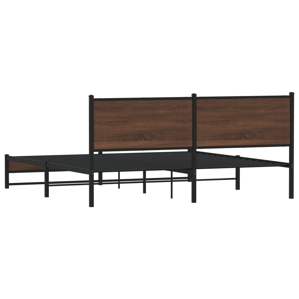 Sängram utan madrass metall brun ek 160x200 cm