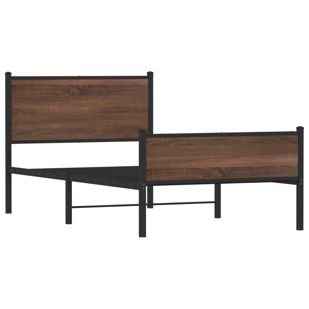 Sängram utan madrass metall brun ek 107x203 cm