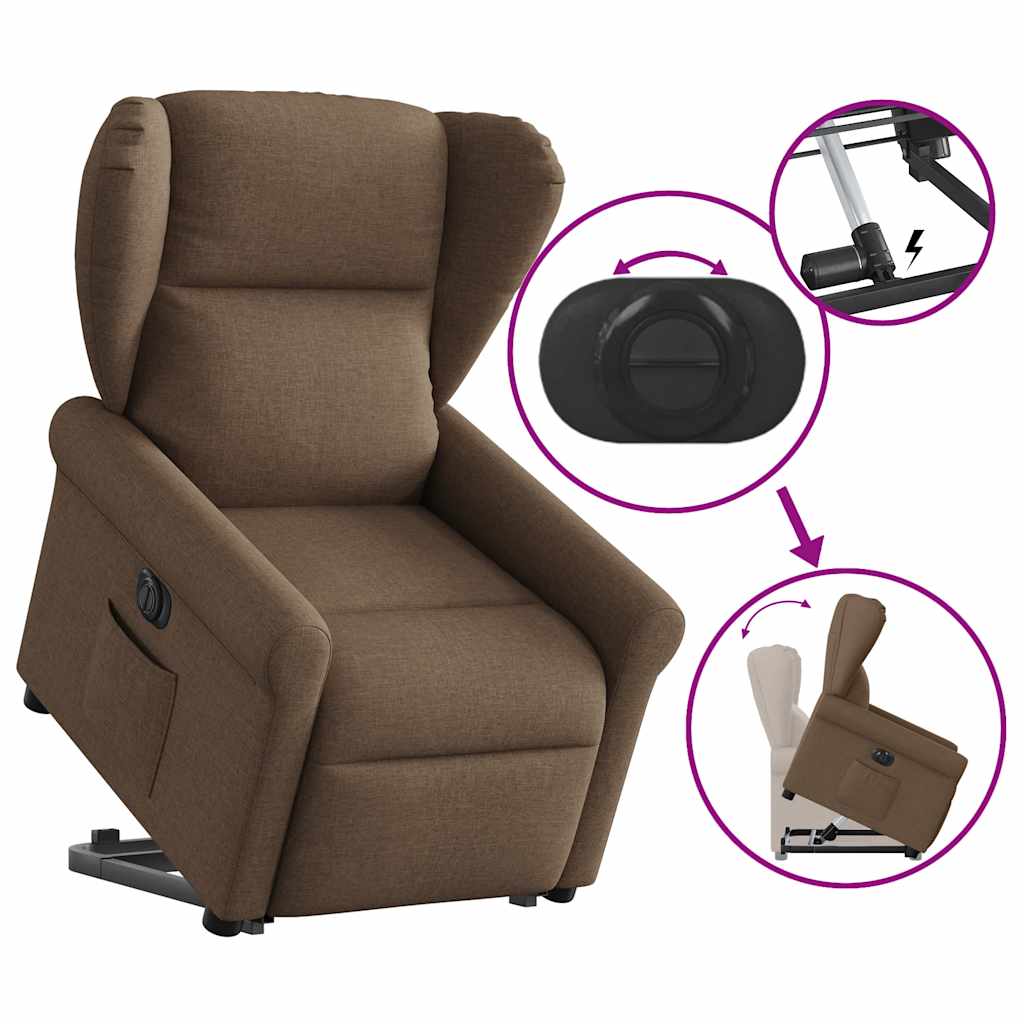 Elektrisk reclinerfåtölj med uppresningshjälp brun tyg