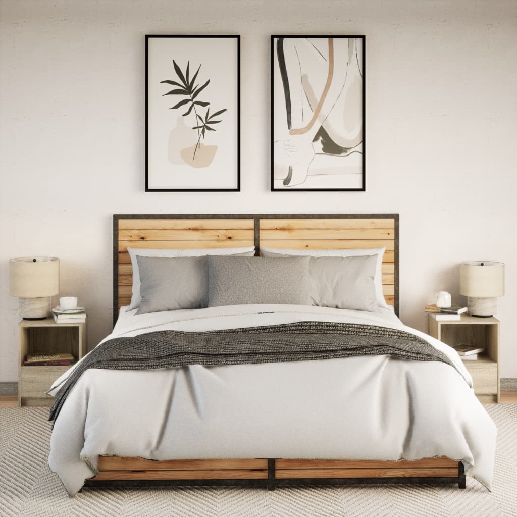 Sängbord med LED-lampor 2 st sonoma-ek konstruerat trä