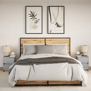 Sängbord med LED-lampor 2 st grå sonoma konstruerat trä