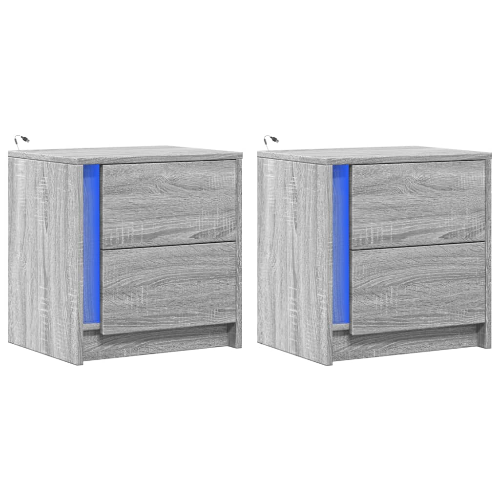 Sängbord med LED-lampor 2 st grå sonoma konstruerat trä