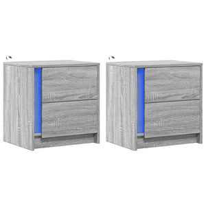 Sängbord med LED-lampor 2 st grå sonoma konstruerat trä