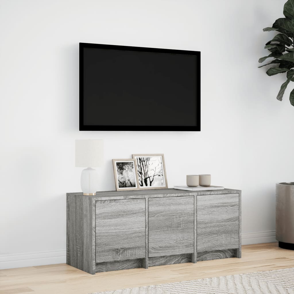 Tv-bänk med LEDs grå sonoma 97x34x40 cm konstruerat trä