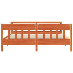 Sängram utan madrass vaxbrun 200x200 cm massiv furu