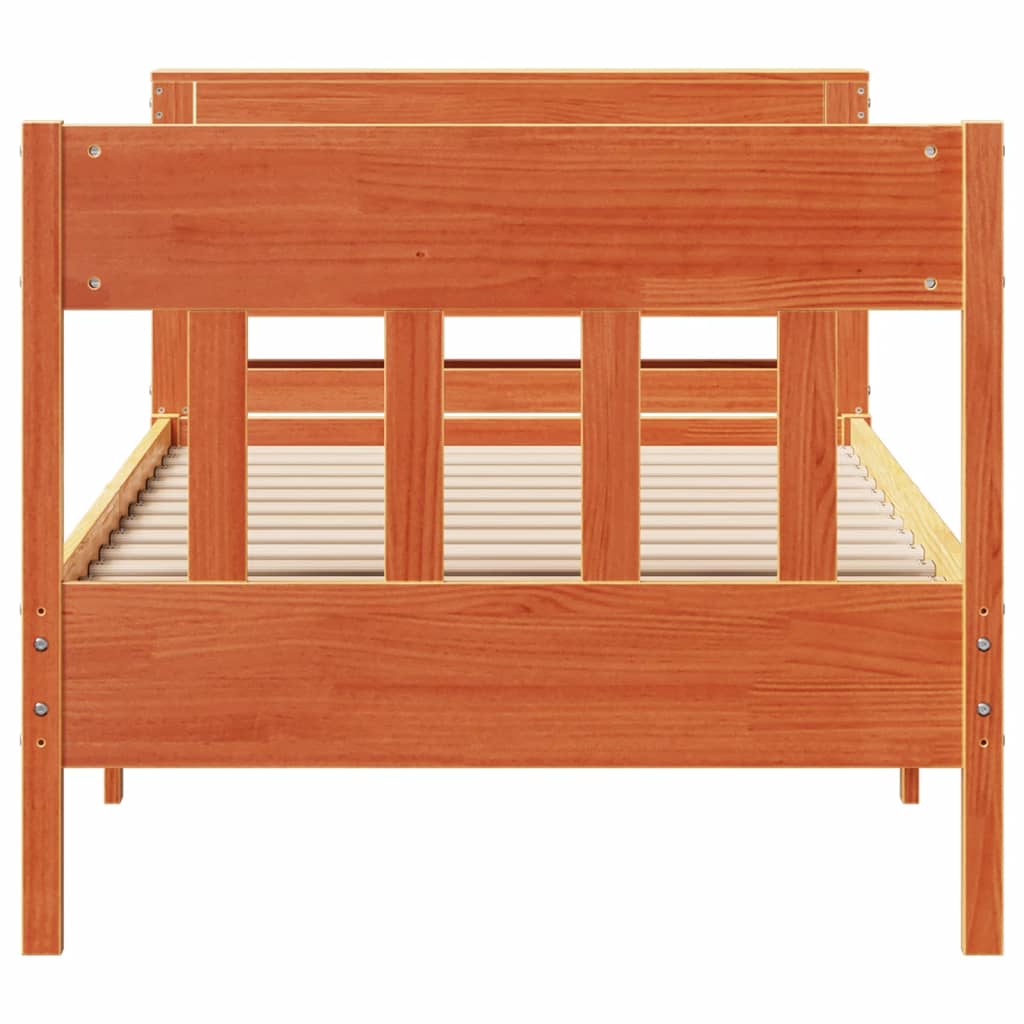 Sängram utan madrass vaxbrun 75x190 cm massiv furu