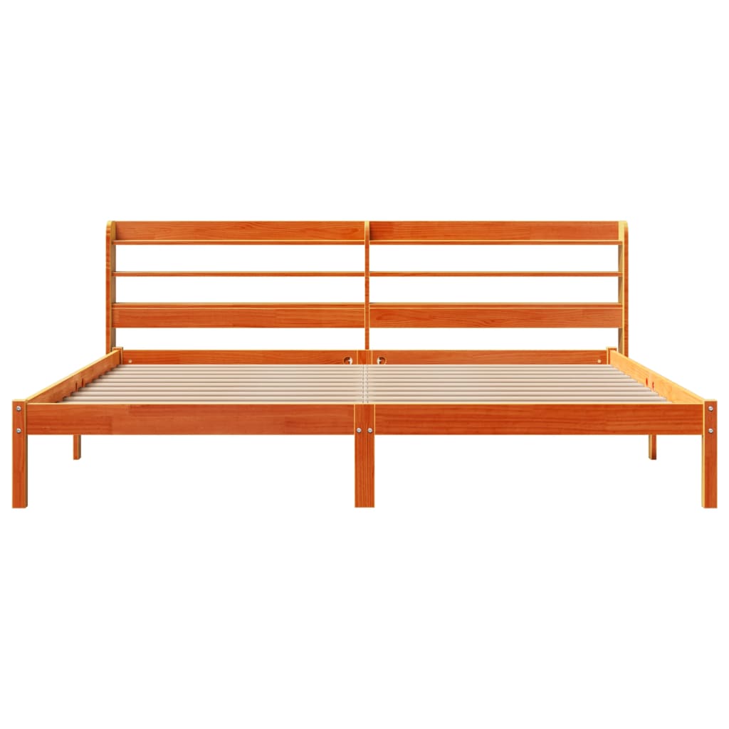 Sängram med huvudgavel vaxbrun 200x200 cm massiv furu