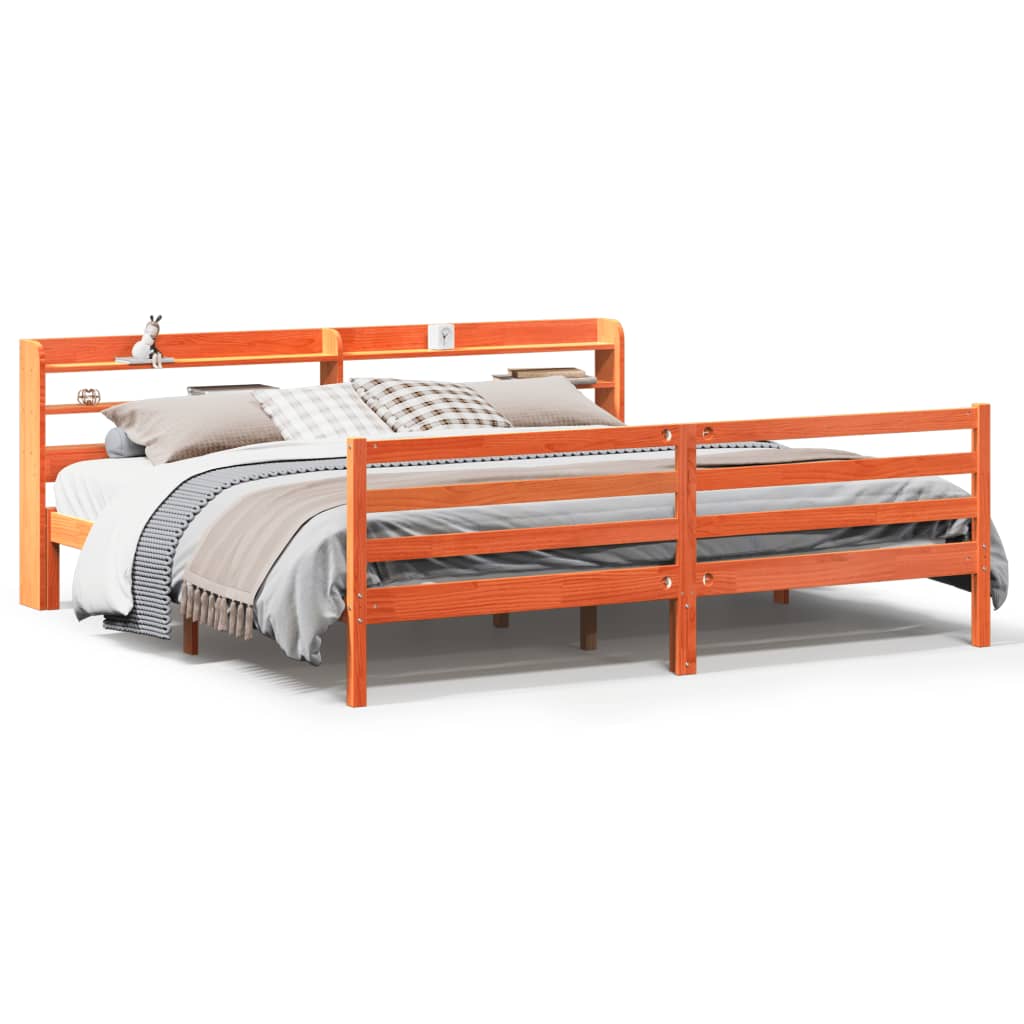 Sängram utan madrass vaxbrun 200x200 cm massiv furu