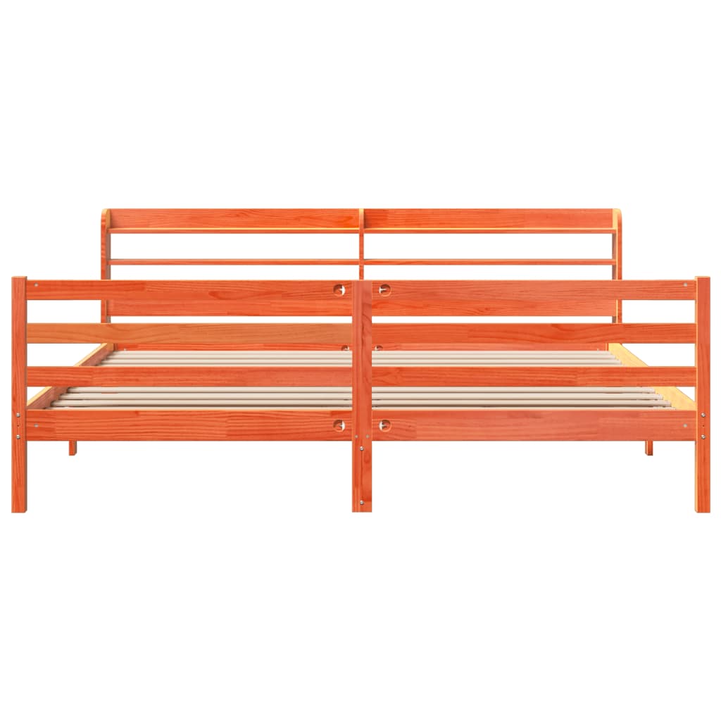 Sängram utan madrass vaxbrun 200x200 cm massiv furu