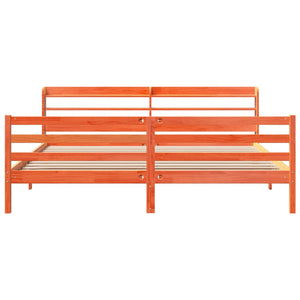 Sängram utan madrass vaxbrun 200x200 cm massiv furu