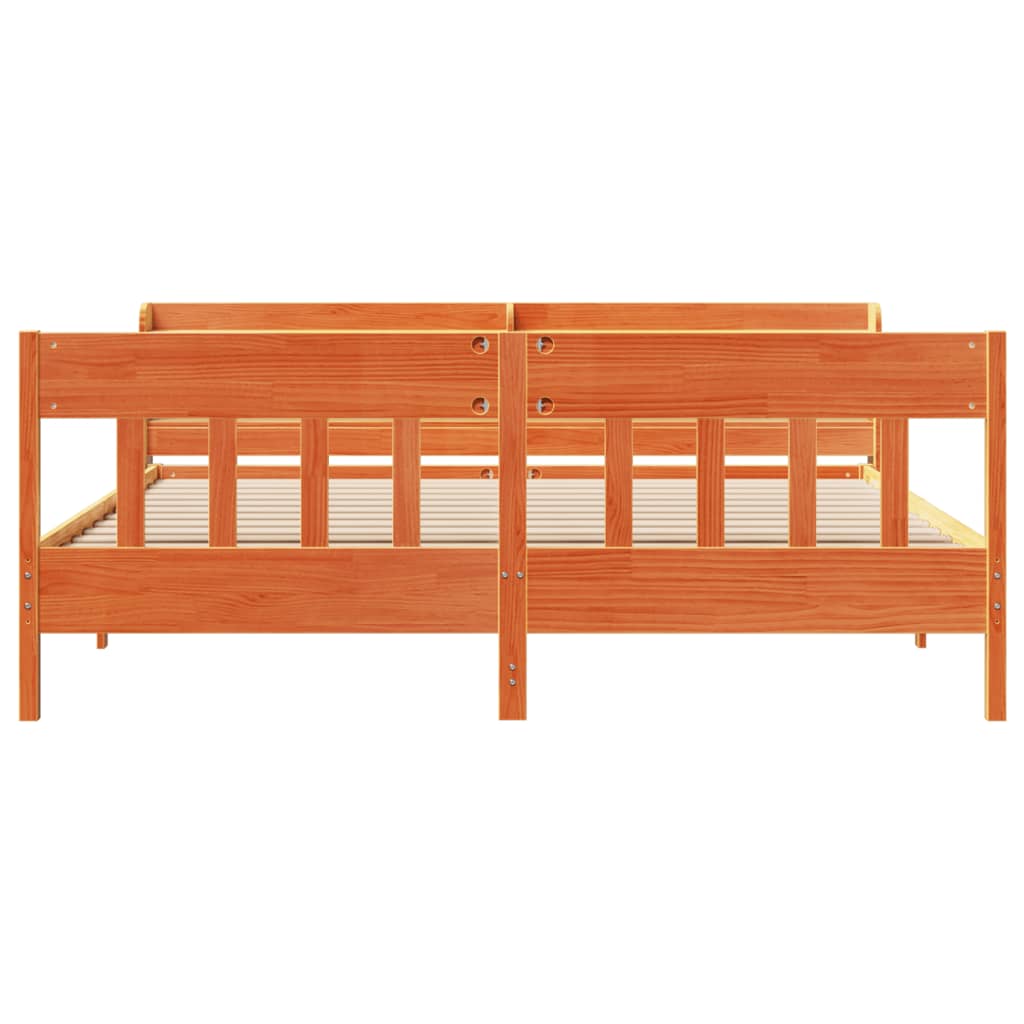 Sängram utan madrass vaxbrun 180x200 cm massiv furu