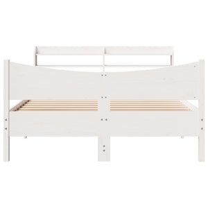 Sängram med huvudgavel vit 140x200 cm massiv furu