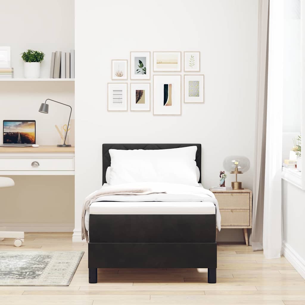 Bäddfjäder med madrass med huvudgavel Svart 80 x 200 cm Sammet