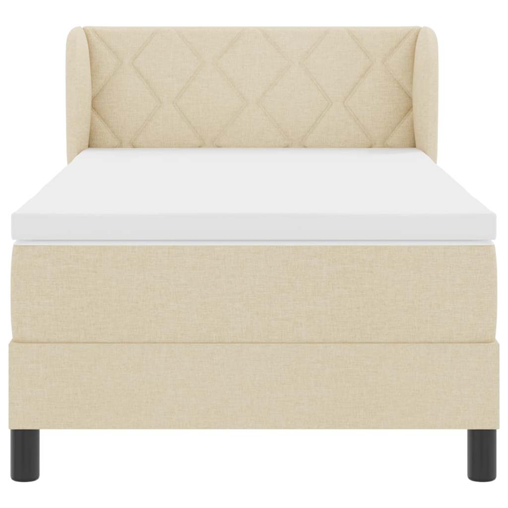 Bäddfjäder med madrass med huvudgavel Kräm 90 x 190 cm tyg