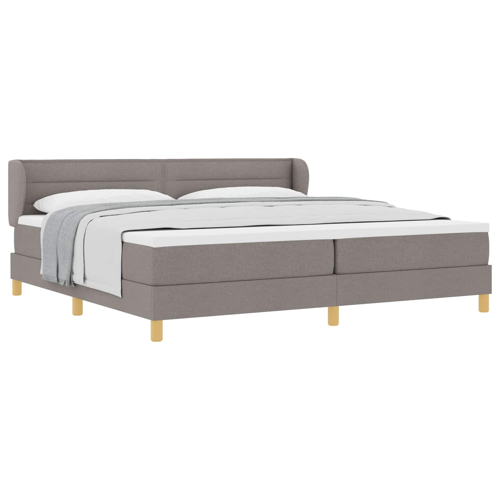 Bäddfjäder med madrass med huvudgavel Taupe 200 x 200 cm tyg