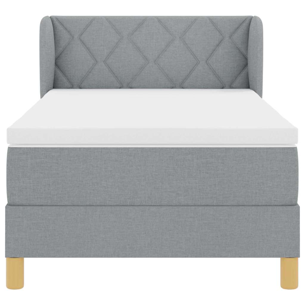 Bäddfjäder med madrass med huvudgavel Ljusgrå 90 x 190 cm tyg