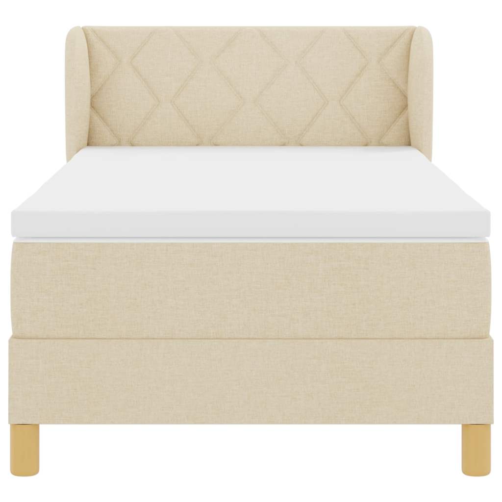 Bäddfjäder med madrass med huvudgavel Kräm 90 x 190 cm tyg