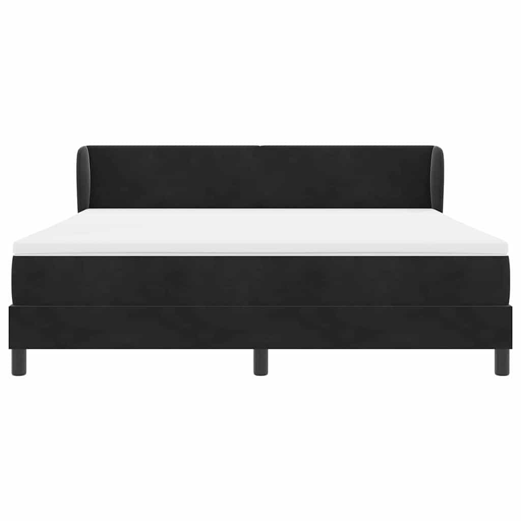 Bäddfjäder med madrass med huvudgavel Svart 180 x 200 cm Sammet