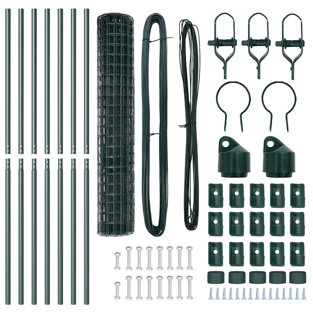 Staket med stolpar Grön 1.5 x 10 m Stål