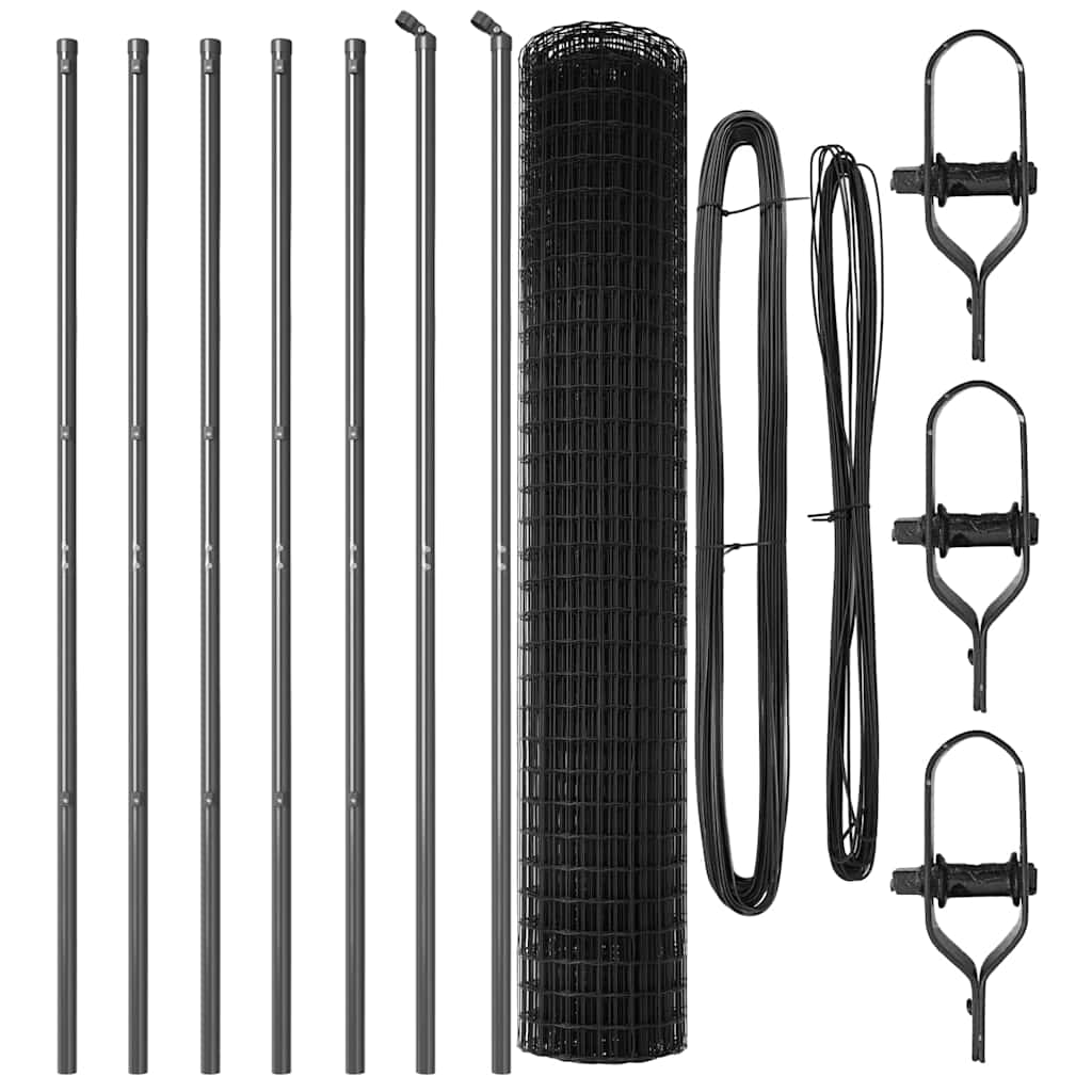 Stängsel med stolpe Grå 1,6 x 10 m Stål och PVC