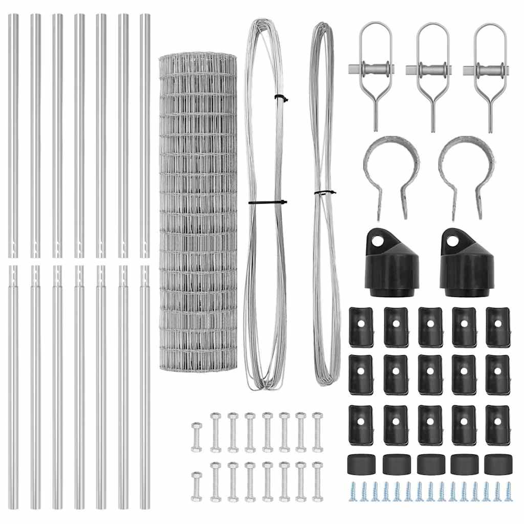 Stängsel med stolpe Silver 1,2 x 10 m Stål och PVC
